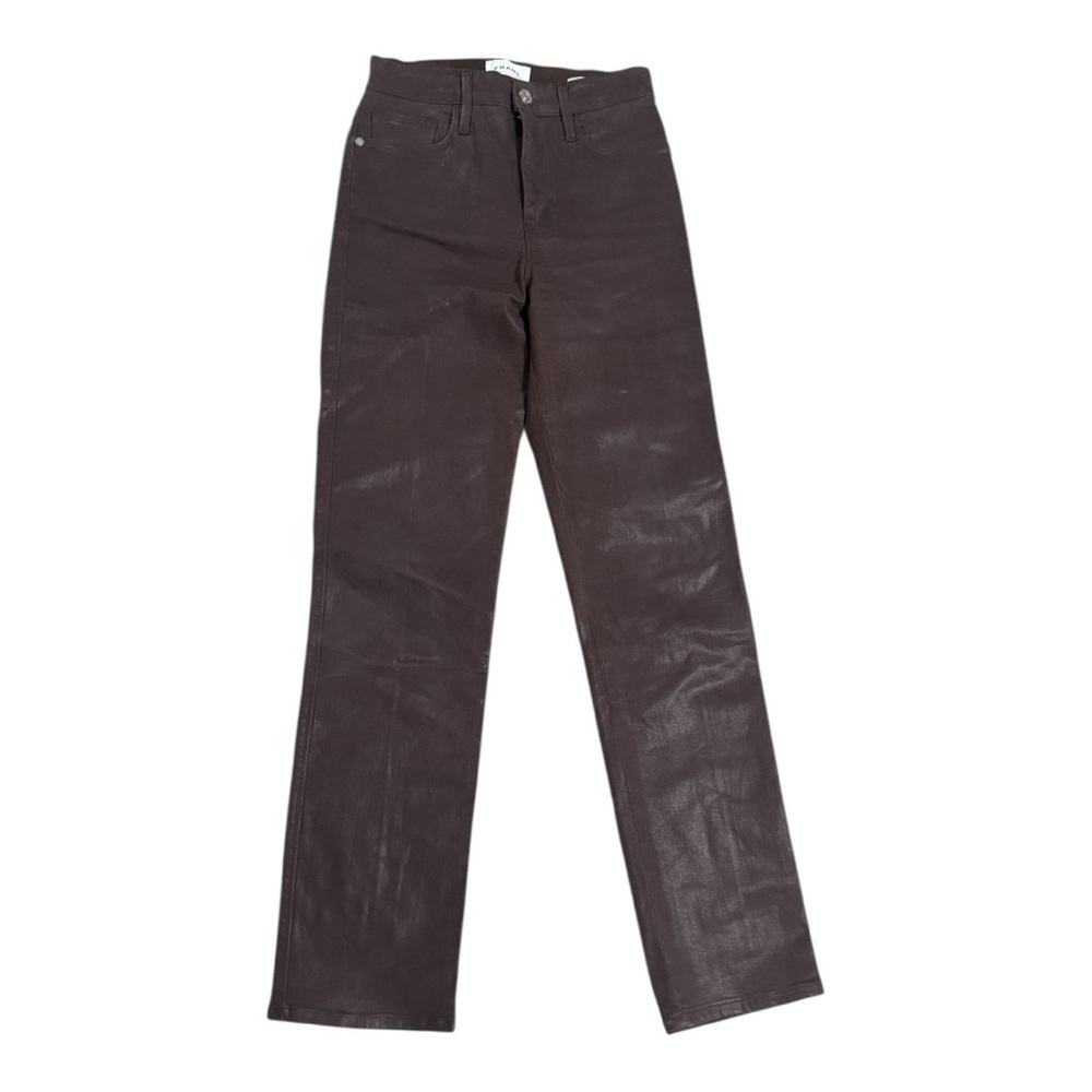 FRAME Le Sylvie Slender Straight Dark Choclate Brown Wax Coated Denim Jeans 26 - Picture 7 of 10